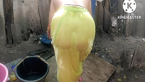 Indian amateur brunette bathed and got an oil massage