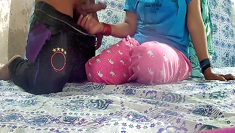 Indian girl takes a deep throating blow job in the village