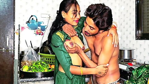 Indian girl gets to suck on my dick in her kitchen