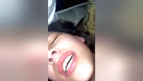 Indian teen 18+ with short hair riding on a big man's face