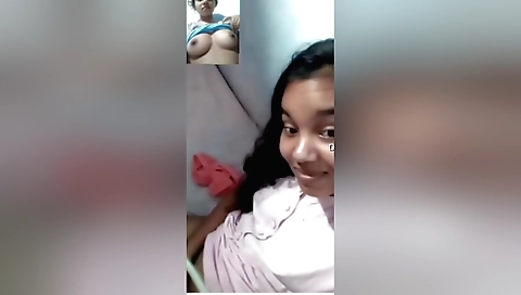 Busty brunette girl with small boobs doing a blowjob