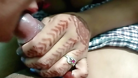 Hot brunette blowjob and handjob with a dick in the outdoor scene