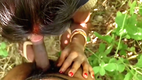 Indian brunette gets her husband's cock deep in the jungle
