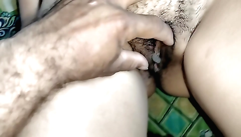 Amateur wife pleases self with the hair on her pussy