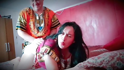 Busty brunette with a nice body is fucking her stepmom
