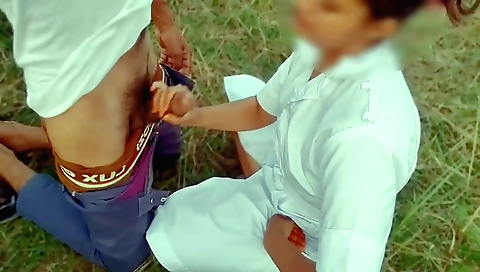 Indian blonde gets a hardcore blowjob in the outdoor