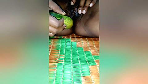 Indian girl plays with her hairy pussy with a dildo