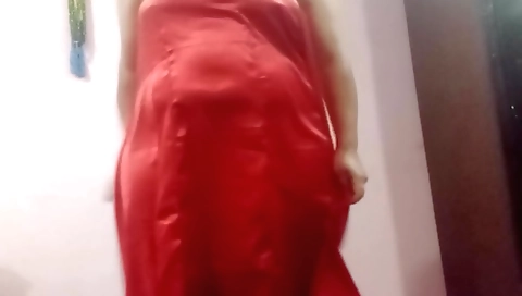 Sexy red dress in a sexy indian girl in bedroom solo video